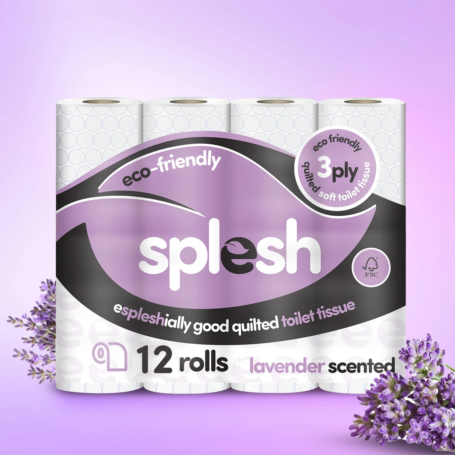 Splesh Toilet Roll, Soft &amp; Quilted Eco-Friendly Lavender, 60 Rolls