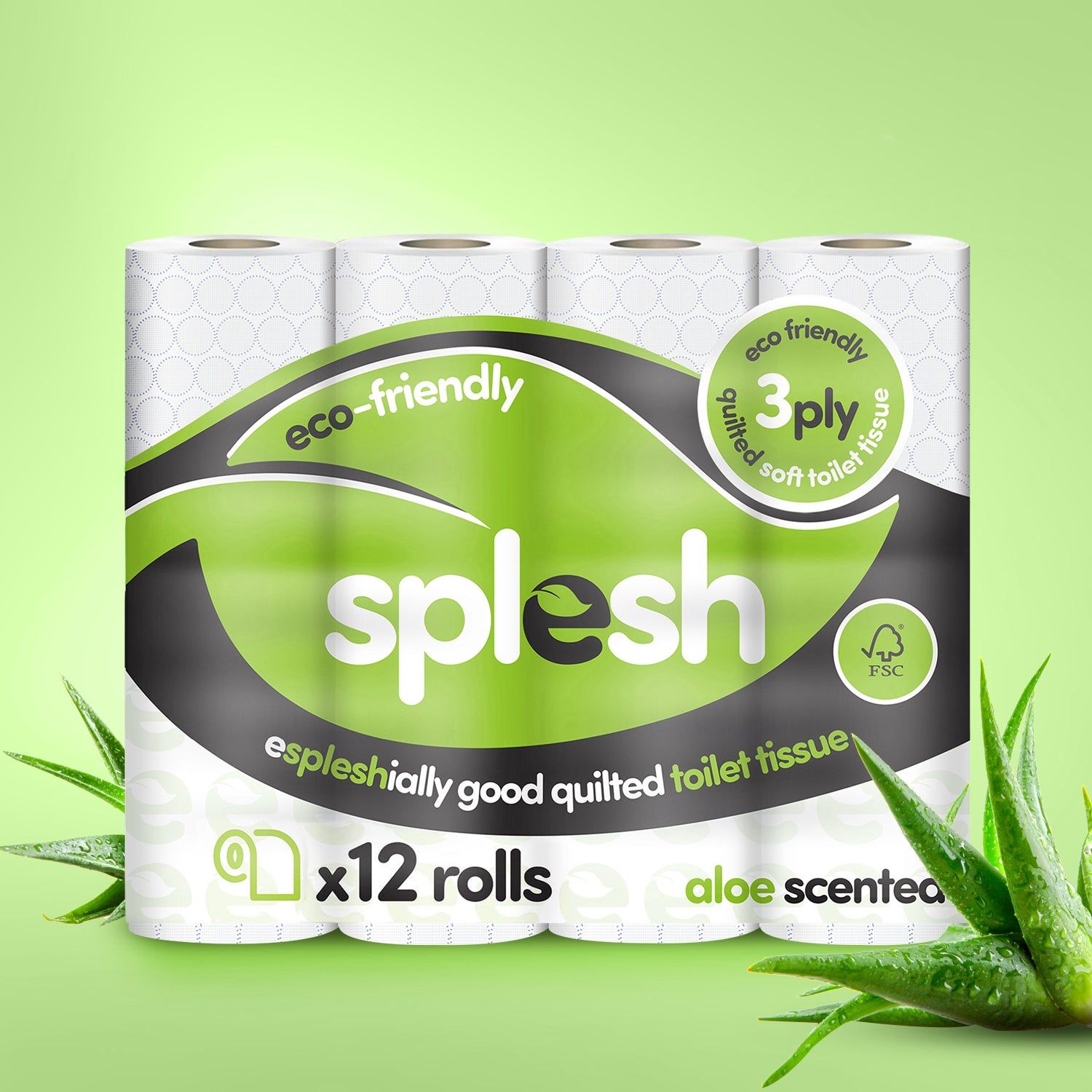 12 Rolls - Toilet Roll Soft & Quilted 3-Ply AloeVera Scented