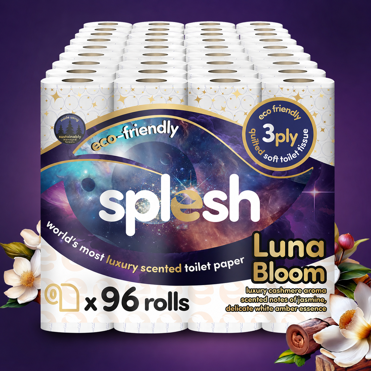 96 Luna Bloom Scented Toilet Rolls | 3-Ply Luxury