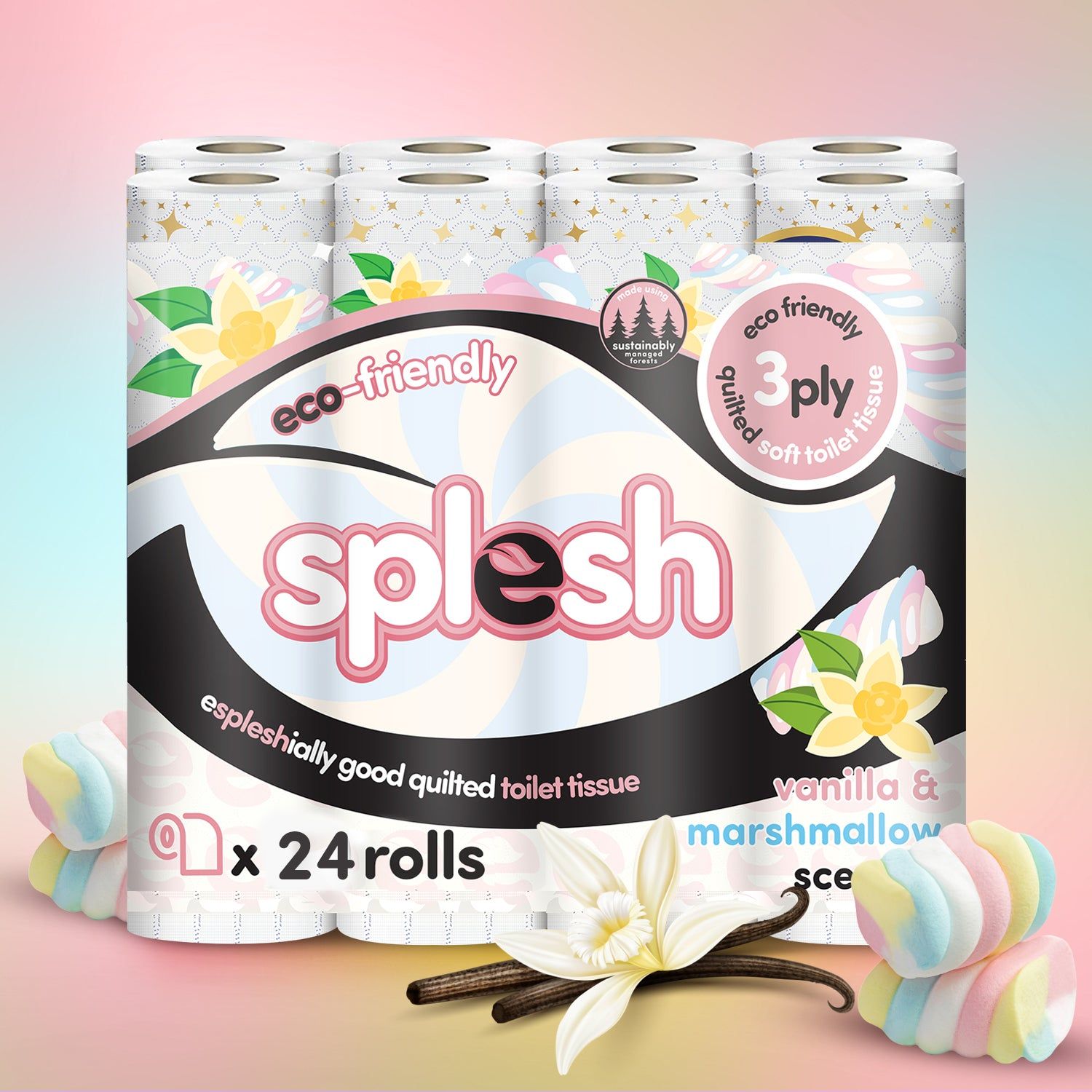 24 Vanilla & Marshmallow Toilet Rolls | 3-Ply Luxury