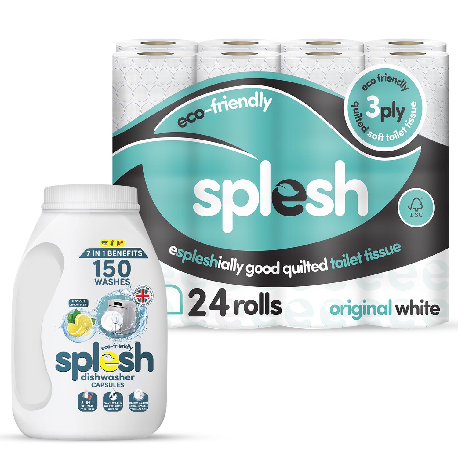24 Rolls 3-Ply Toilet Paper + 3-in-1 Dishwasher Tablet