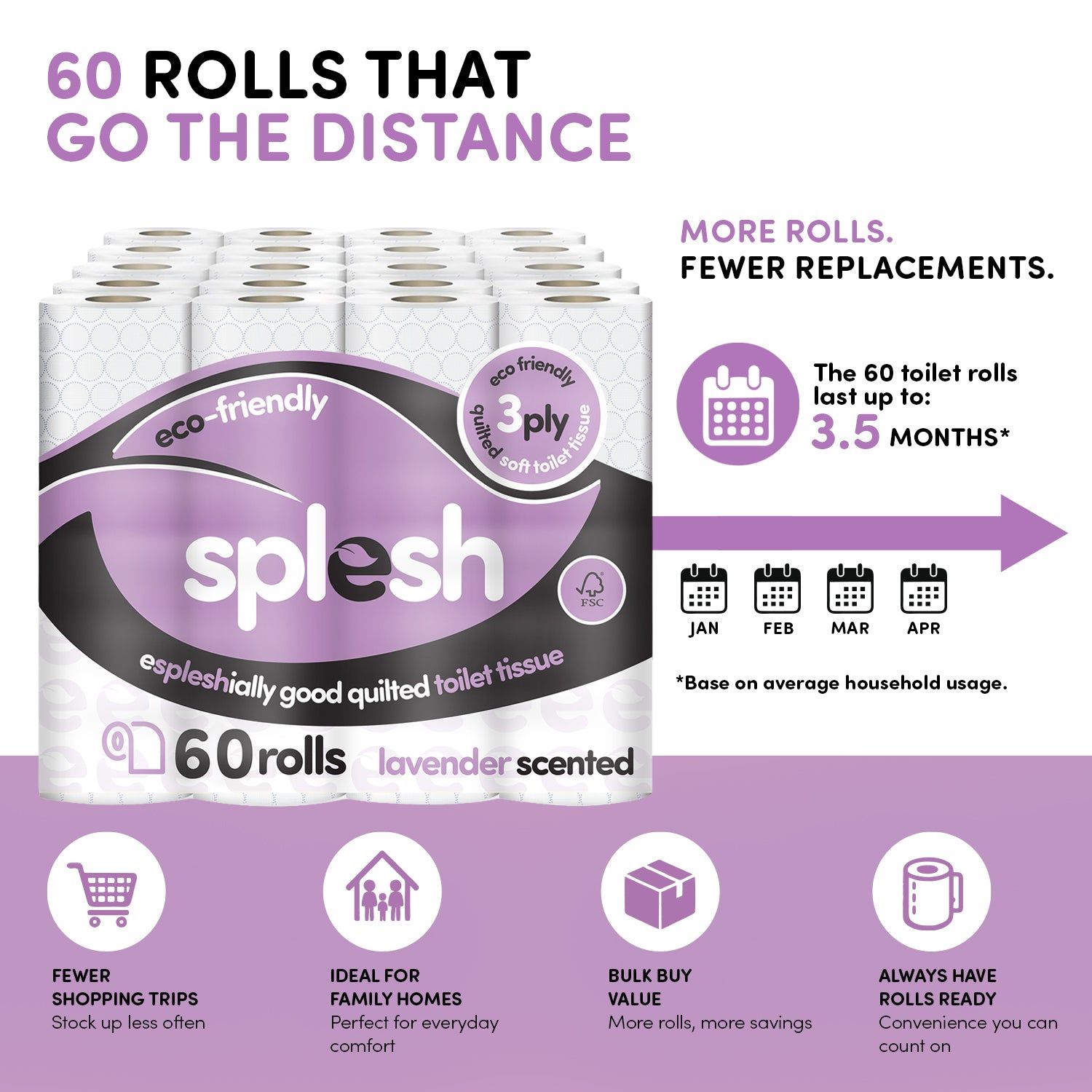 60 Rolls Cusheen Quilted 3-Ply Lavender Toilet Rolls - Image 5