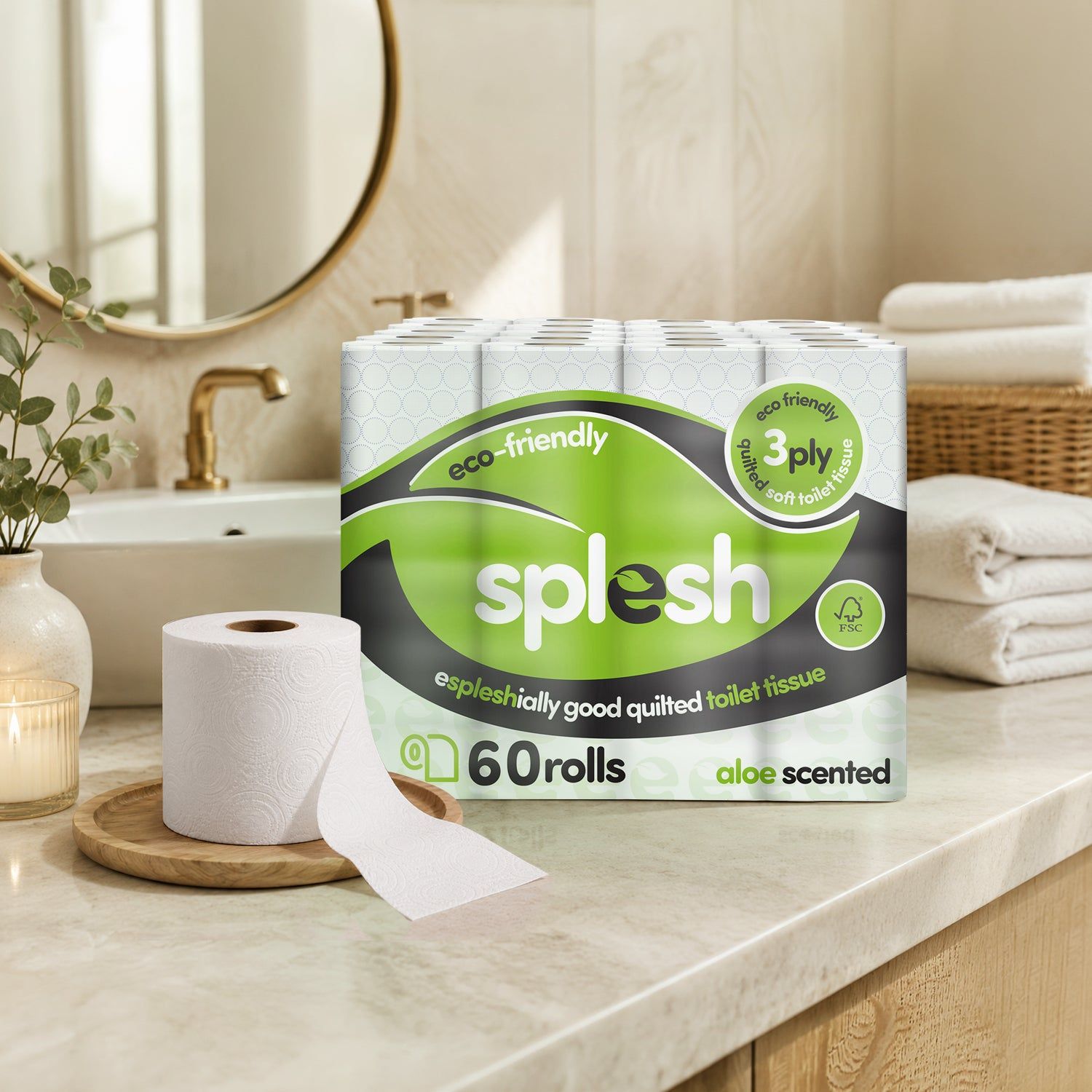 60 Rolls Splesh Toilet Roll Eco-Friendly, Soft & Quilted - Image 5