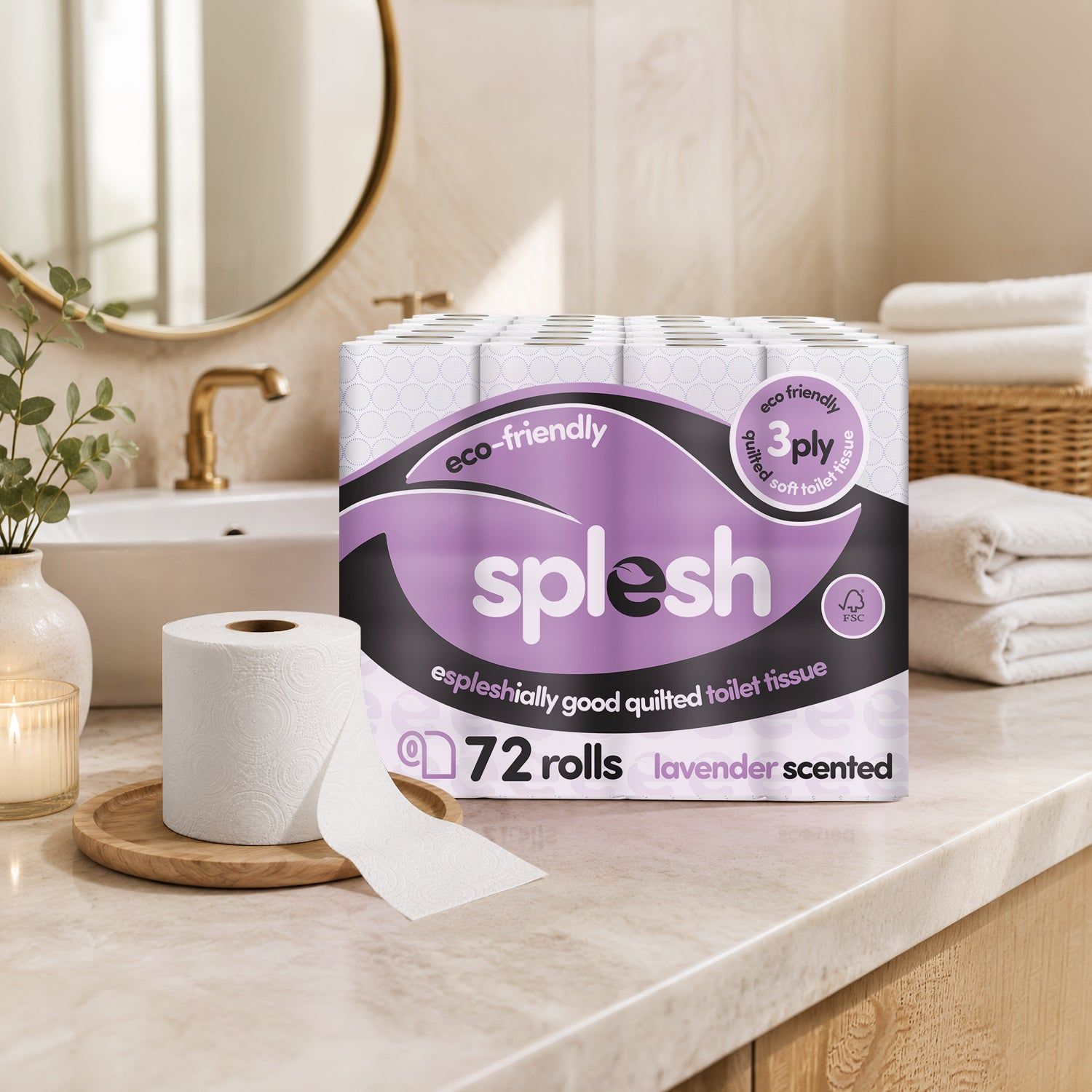 72 Lavender Scented Toilet Rolls | Eco 3-Ply Soft Tissue - Splesh - Image 5