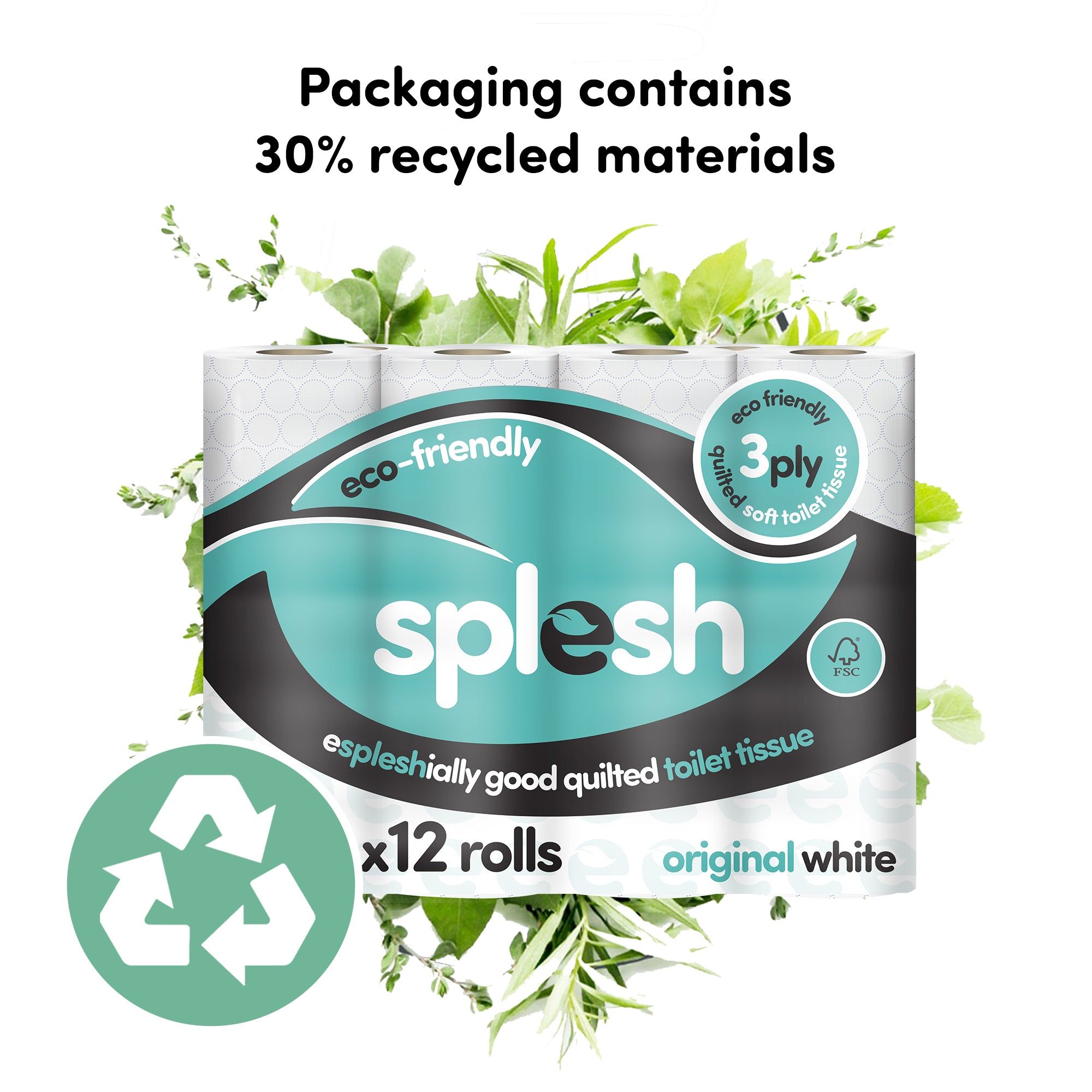 12 Rolls Splesh Toilet Roll, Soft & Quilted Eco-Friendly - Image 3