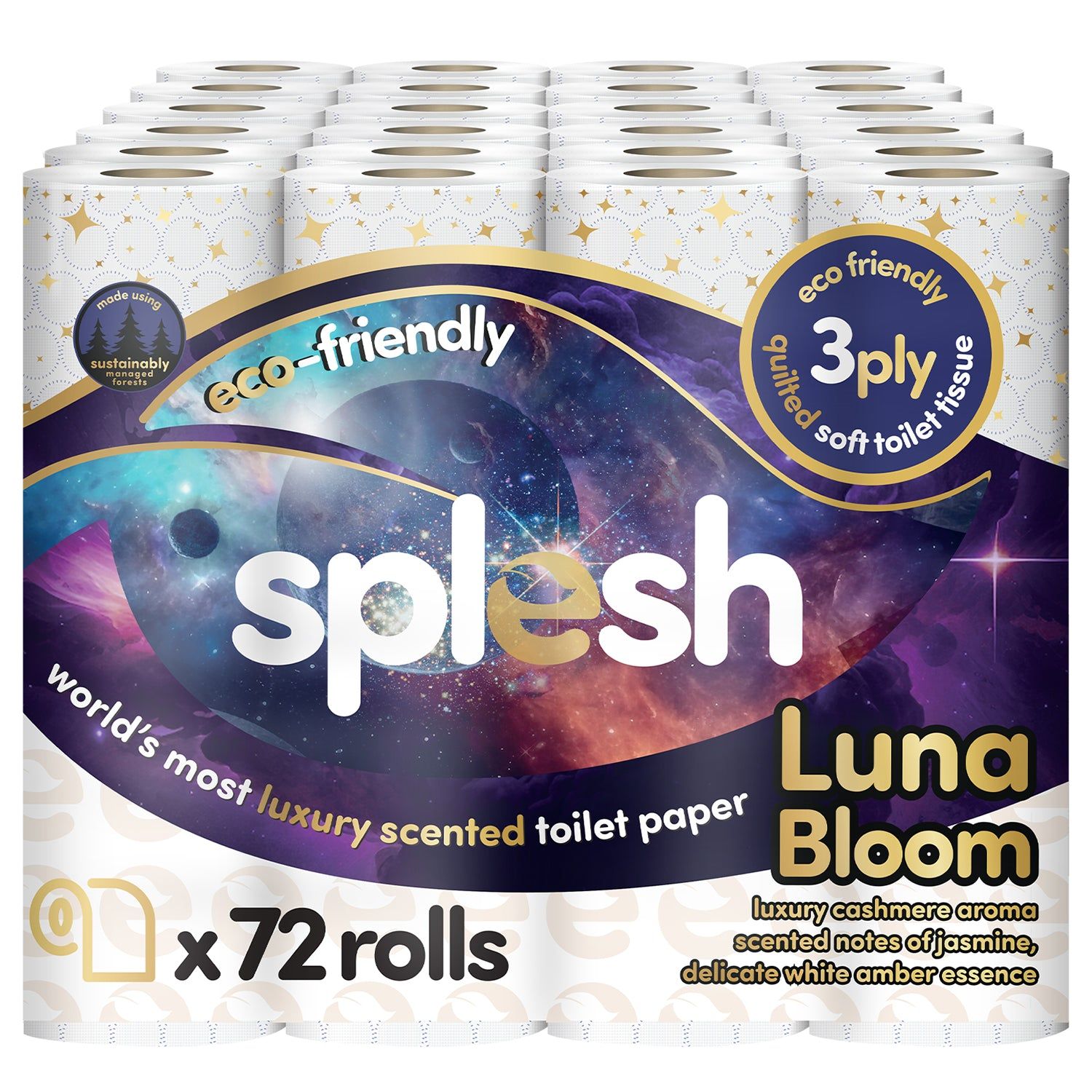 72 Rolls Splesh Quilted Luna Bloom 3-Ply Luxury Toilet Roll - Image 2