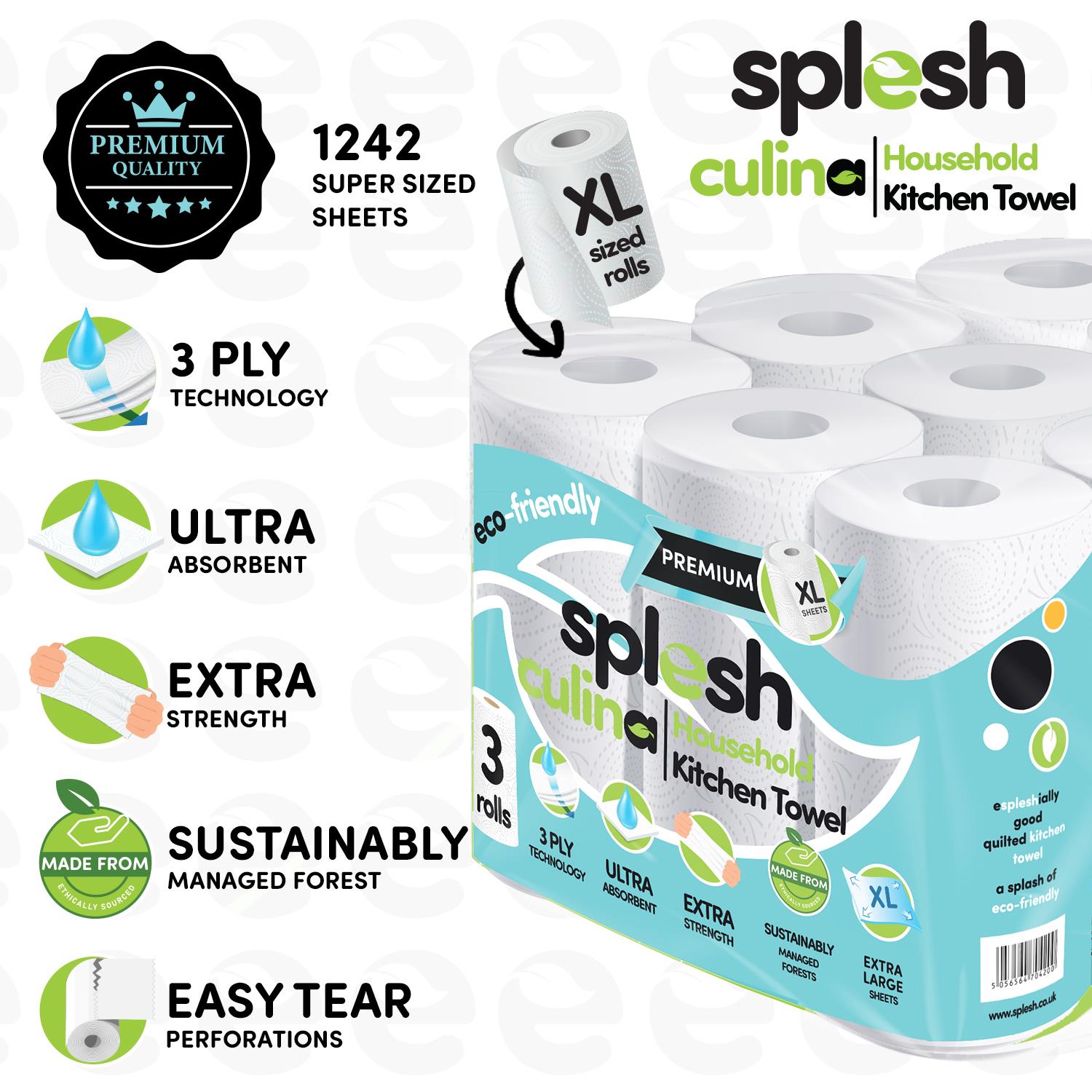 18 Rolls Splesh Culina Kitchen Towel 3 Ply Ultra Absorbent - Image 4