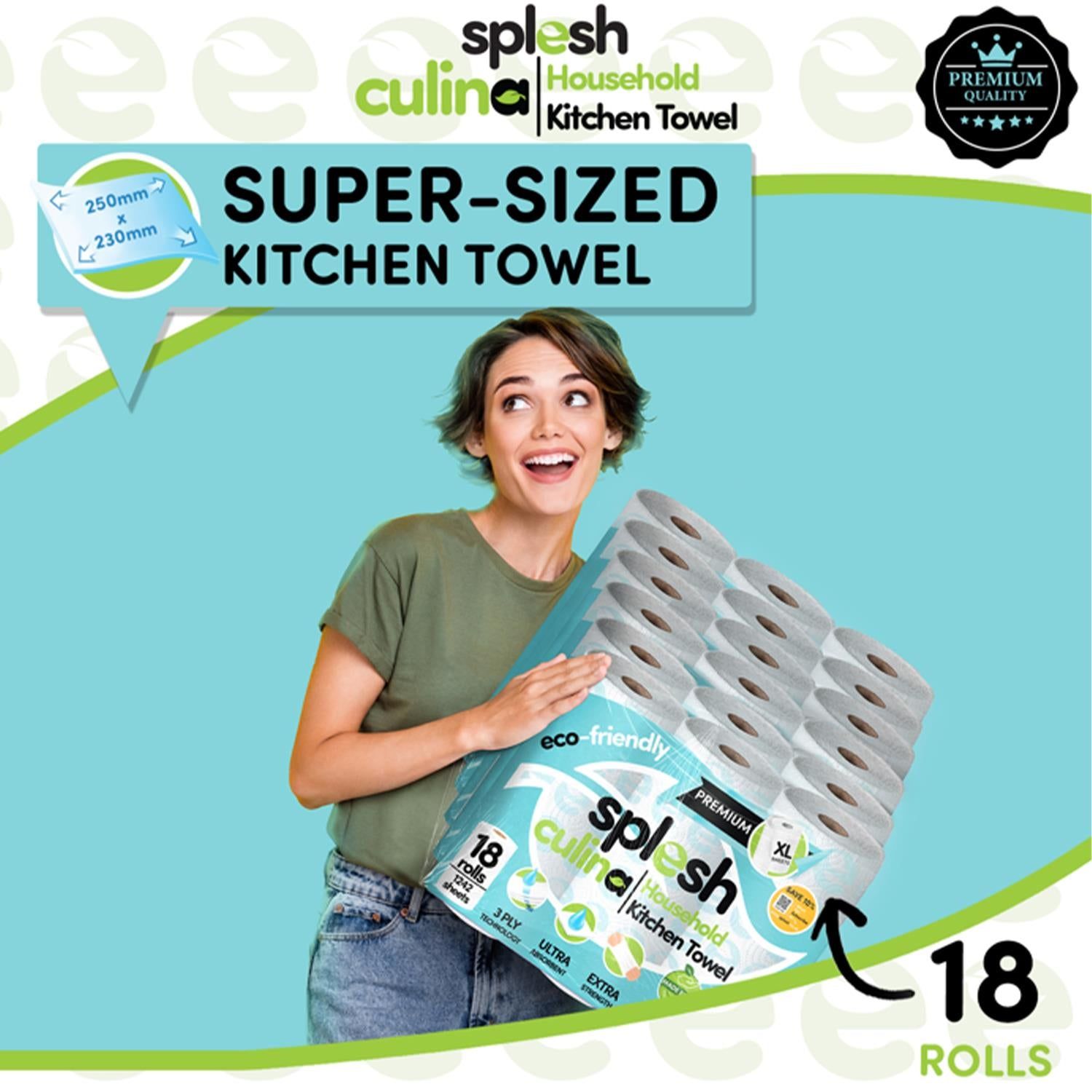 18 Rolls Splesh Culina Kitchen Towel 3 Ply Ultra Absorbent - Image 3