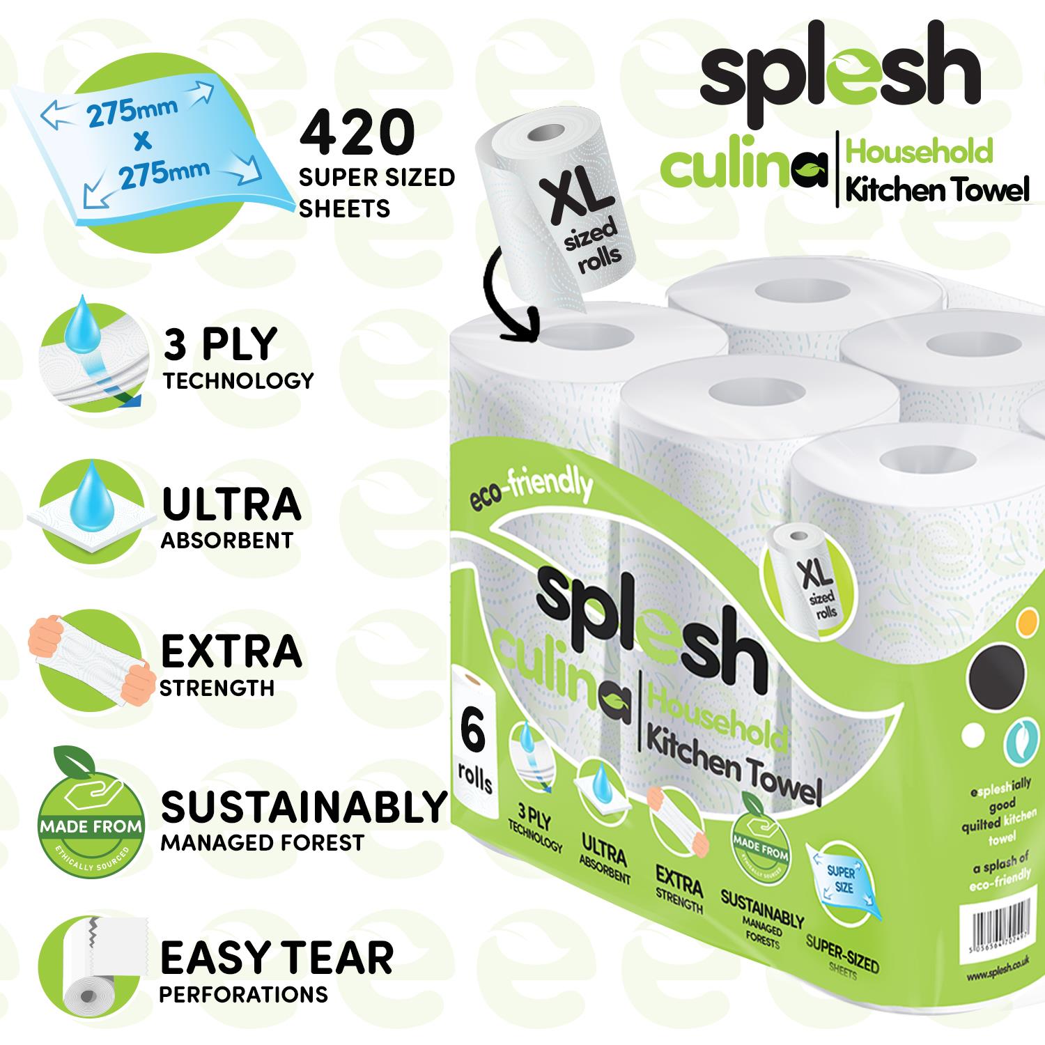 6 Rolls Splesh Culina XL Kitchen Towel 3 Ply - Image 3
