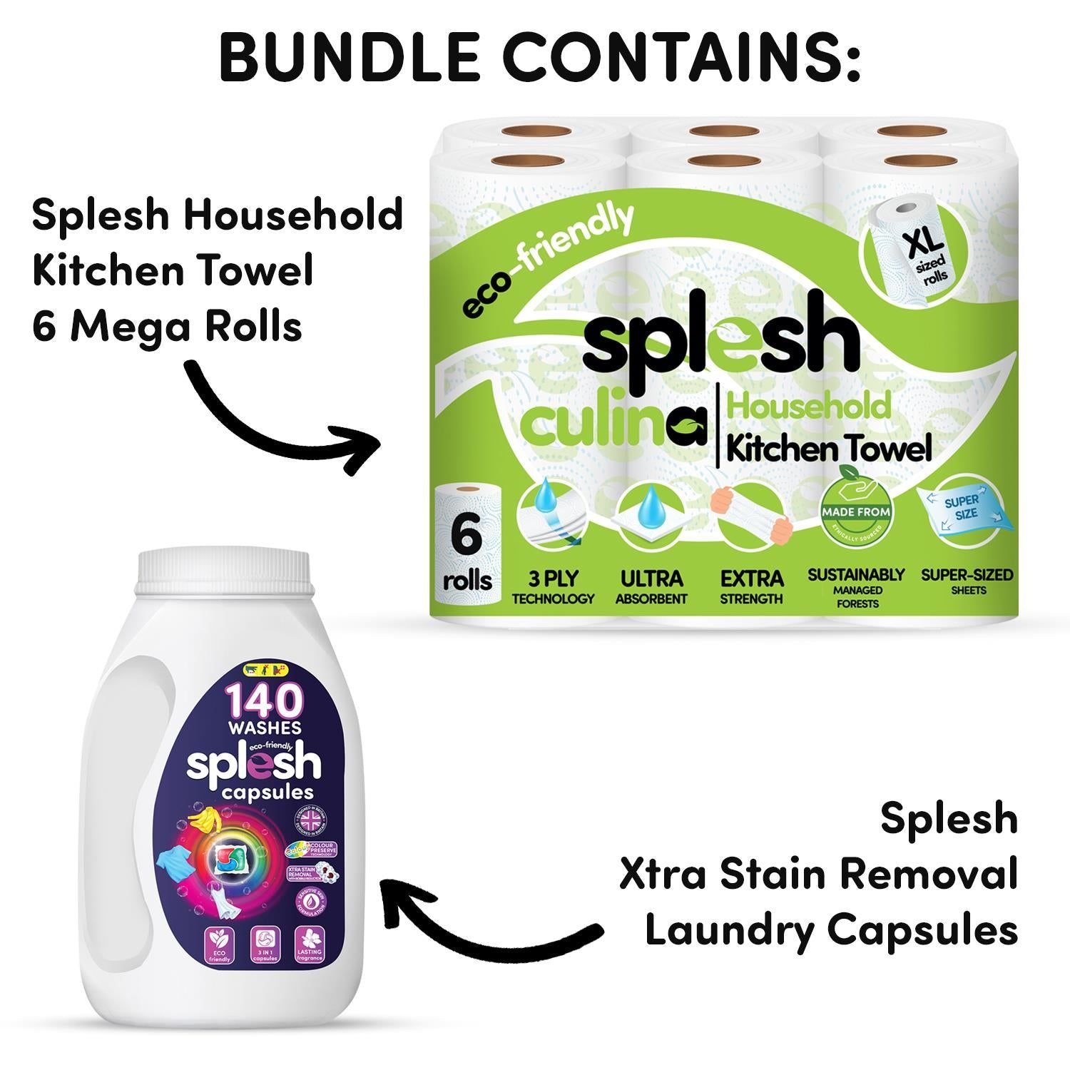 Splesh Culina XL Kitchen Towel 3 Ply 6 Rolls with 3in1 Laundry Capsule - Image 2
