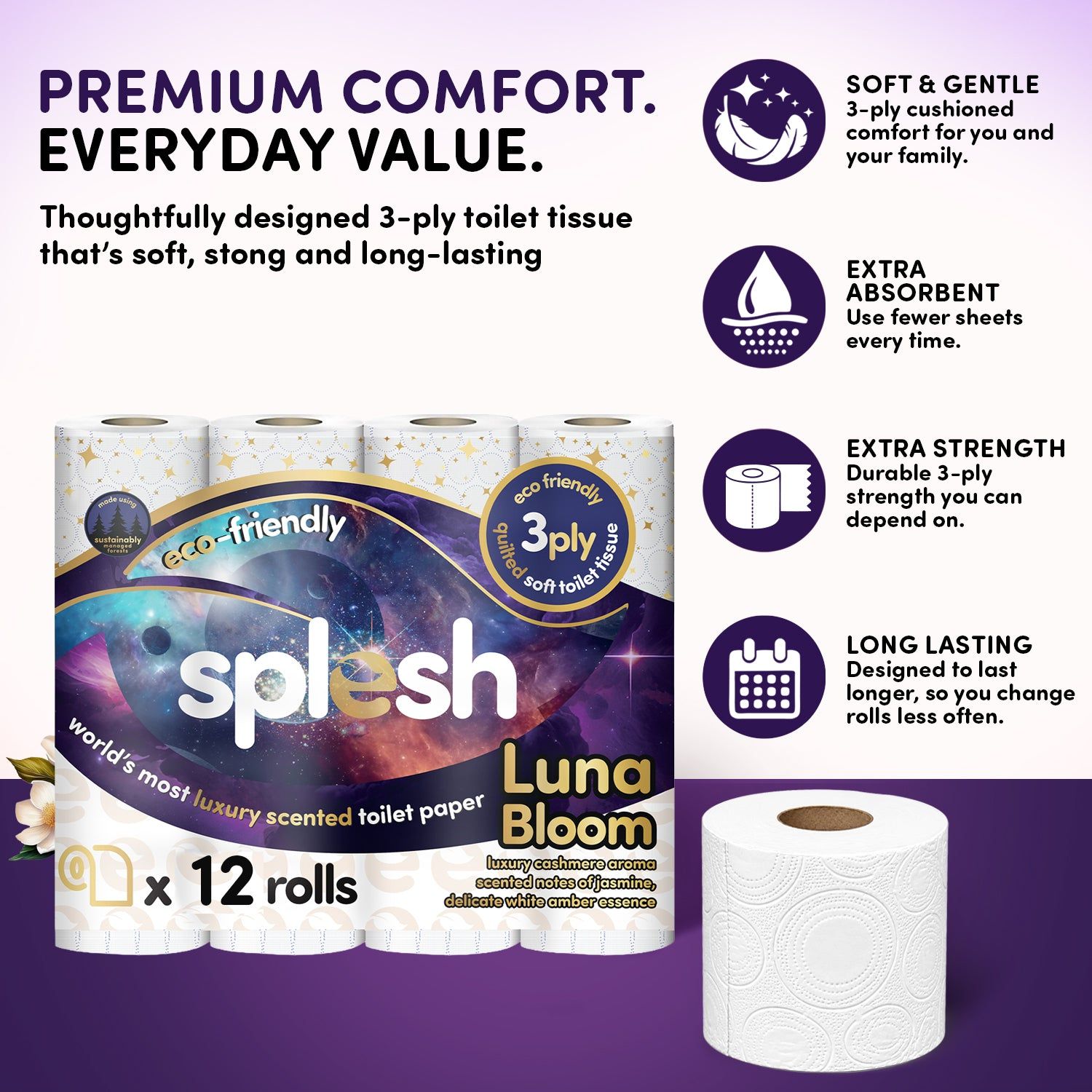 24 Luna Bloom Scented Toilet Rolls | 3-Ply Luxury - Image 3