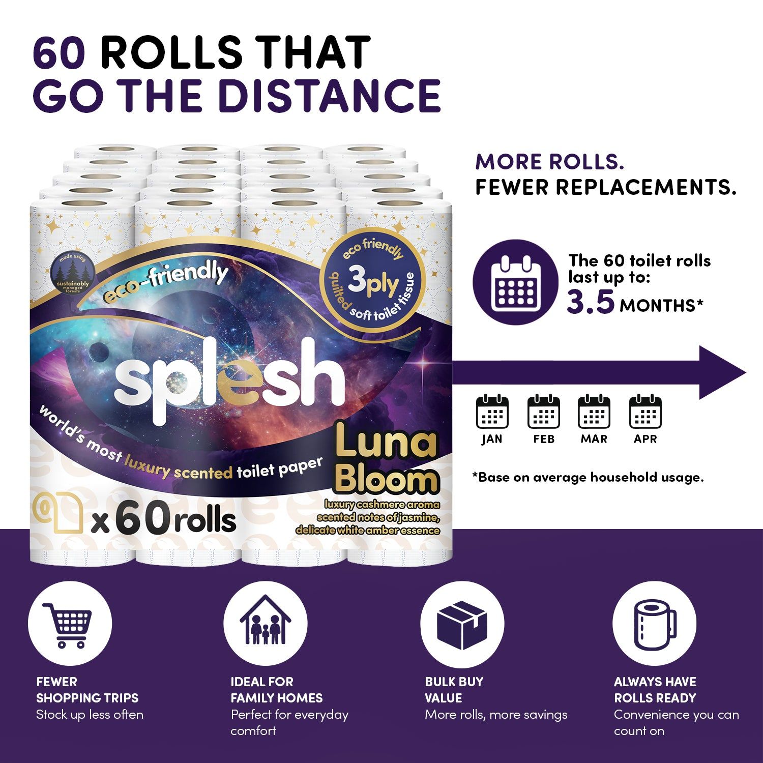120 Luna Bloom Scented Toilet Rolls | 3-Ply Luxury - Image 5