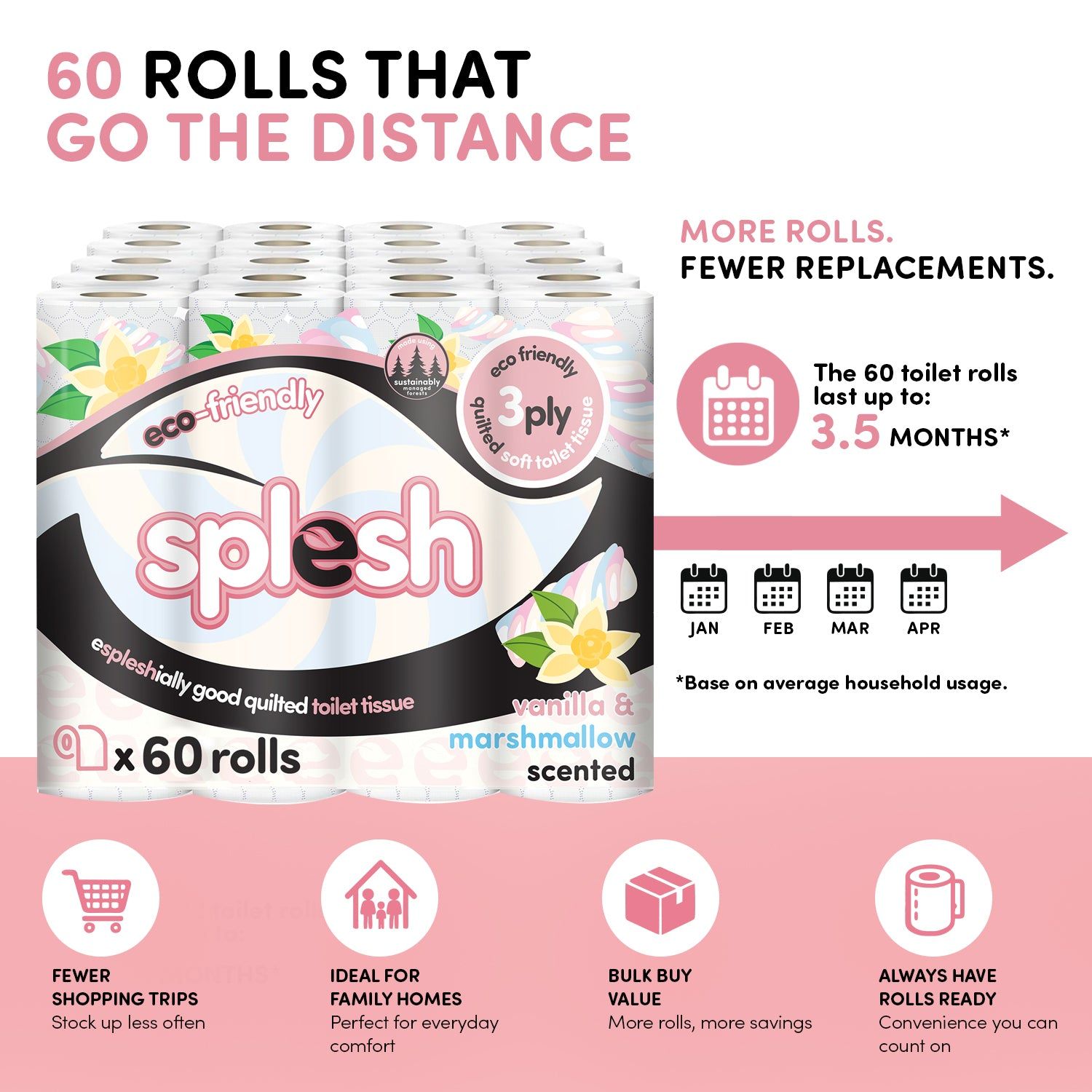 60 Vanilla & Marshmallow Toilet Rolls | 3-Ply - Image 5