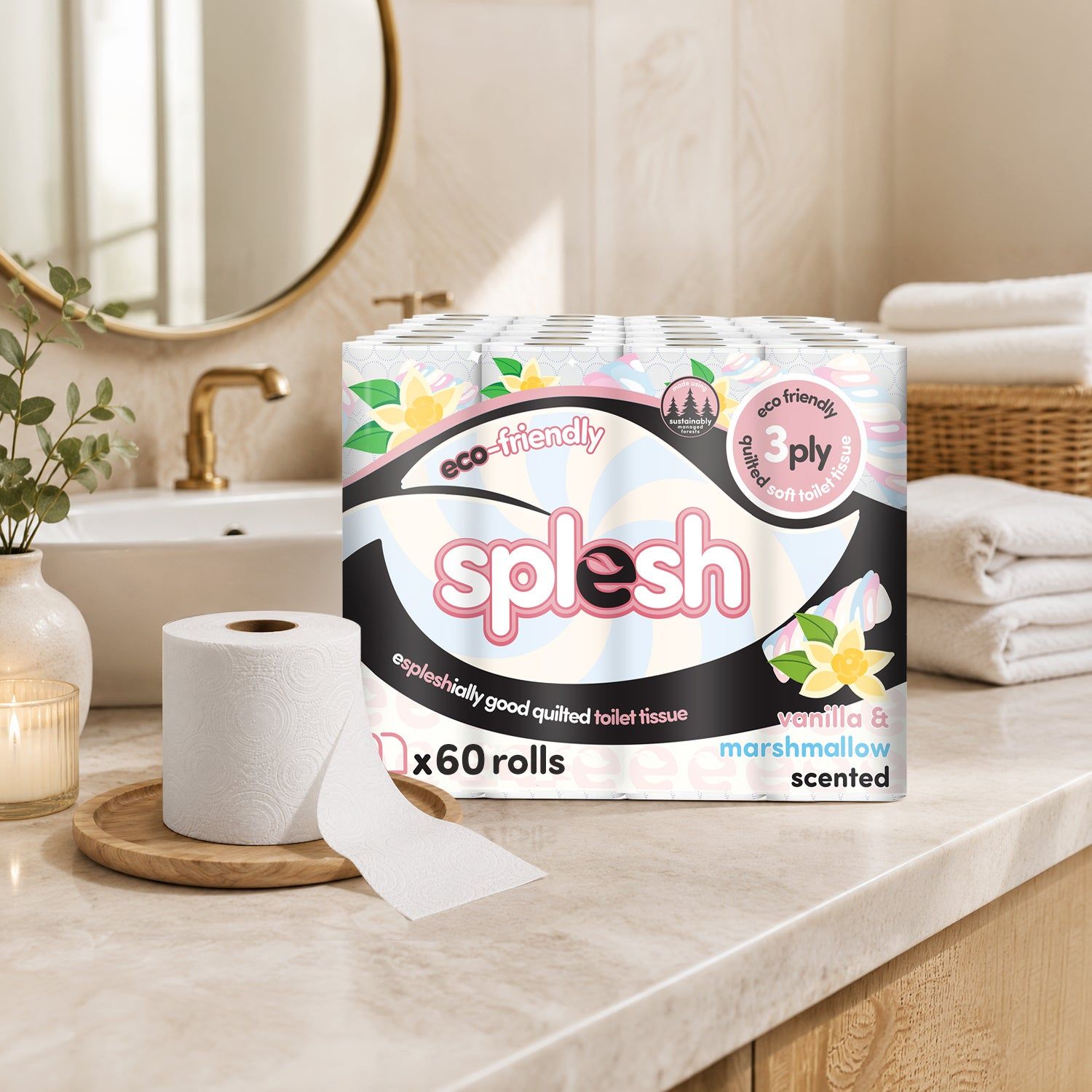 60 Vanilla & Marshmallow Toilet Rolls | 3-Ply - Image 4