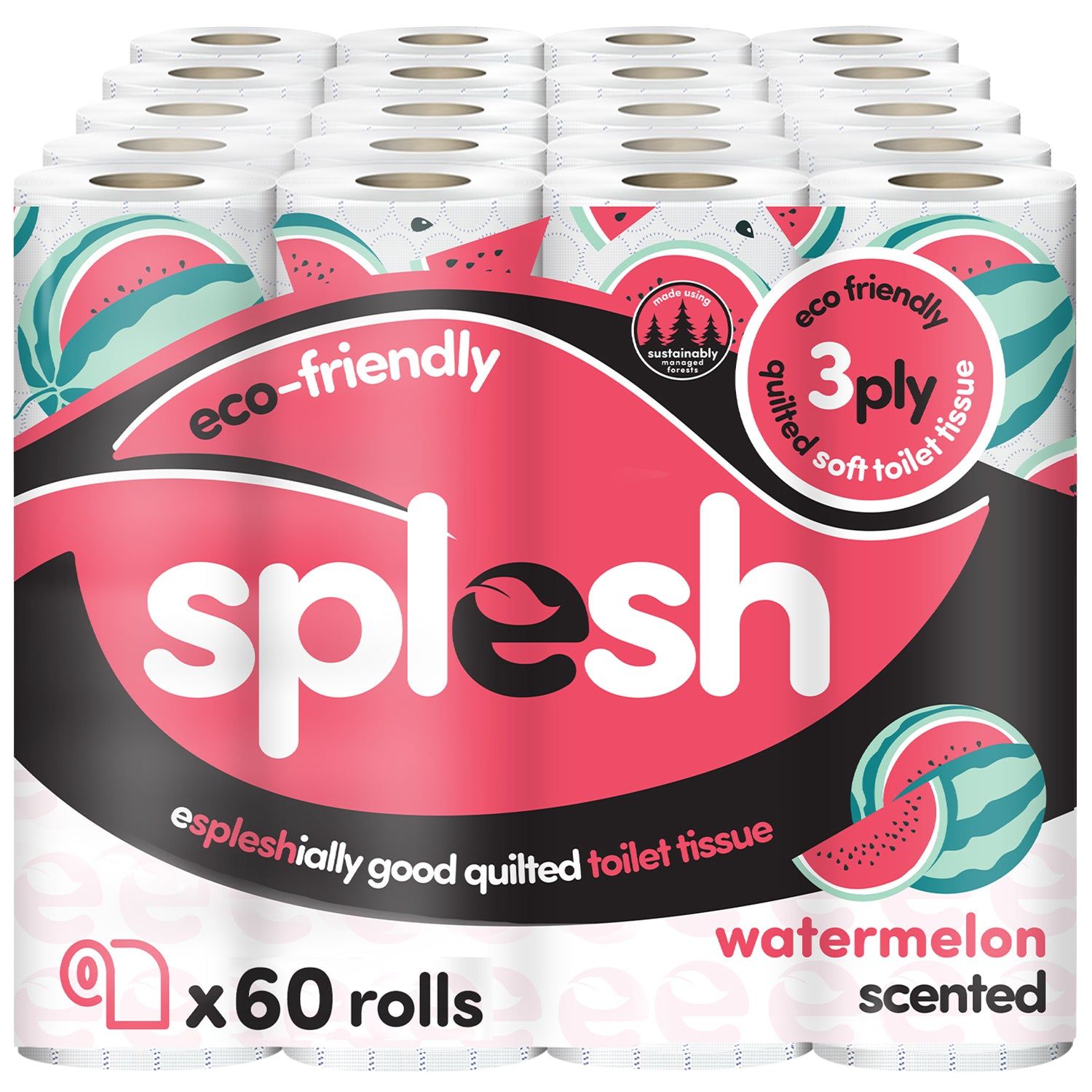Splesh Quilted Toilet Roll Luxury Watermelon 3-Ply Soft Toilet Paper, - Image 2