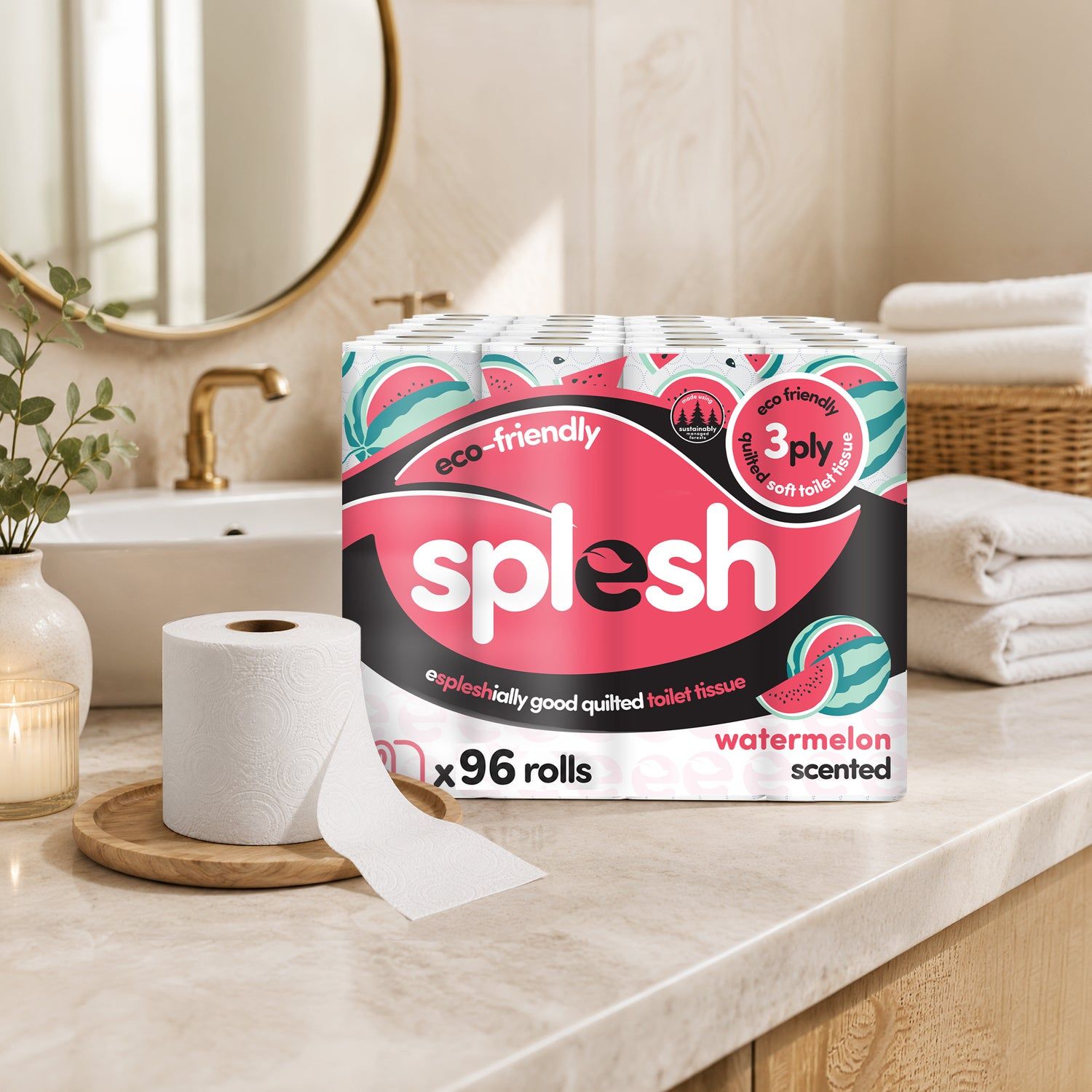 96 Watermelon Scented Toilet Rolls | 3-Ply Luxury - Image 4