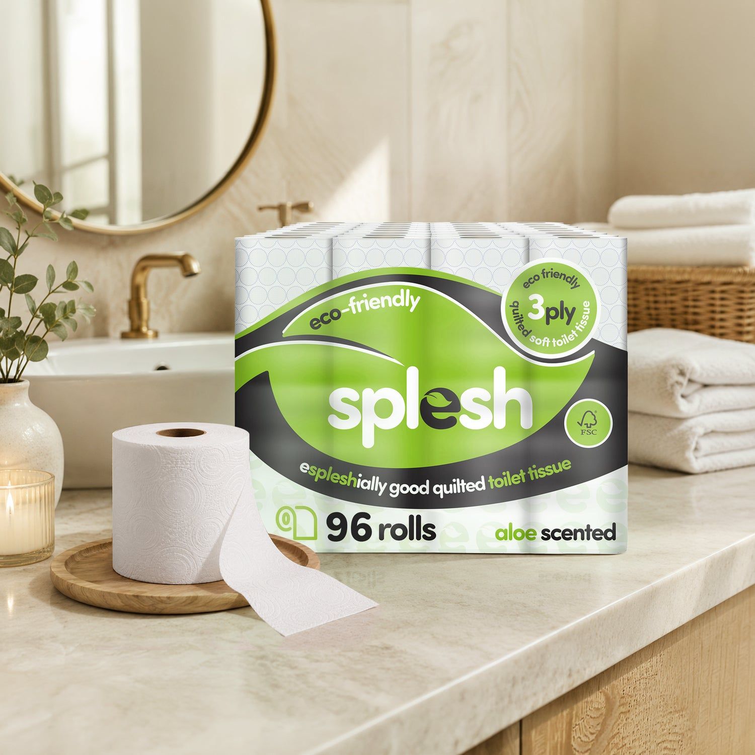 Splesh Toilet Roll Eco-Friendly, Soft & Quilted, Aloe Vera 96 Rolls - Image 4