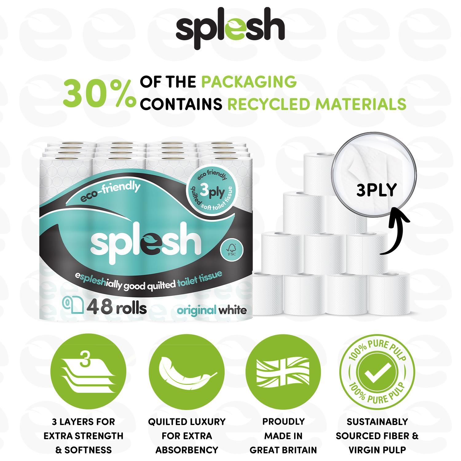 Splesh 48 Rolls Quilted Toilet Paper + 12 Culina Kitchen Towels - Image 4