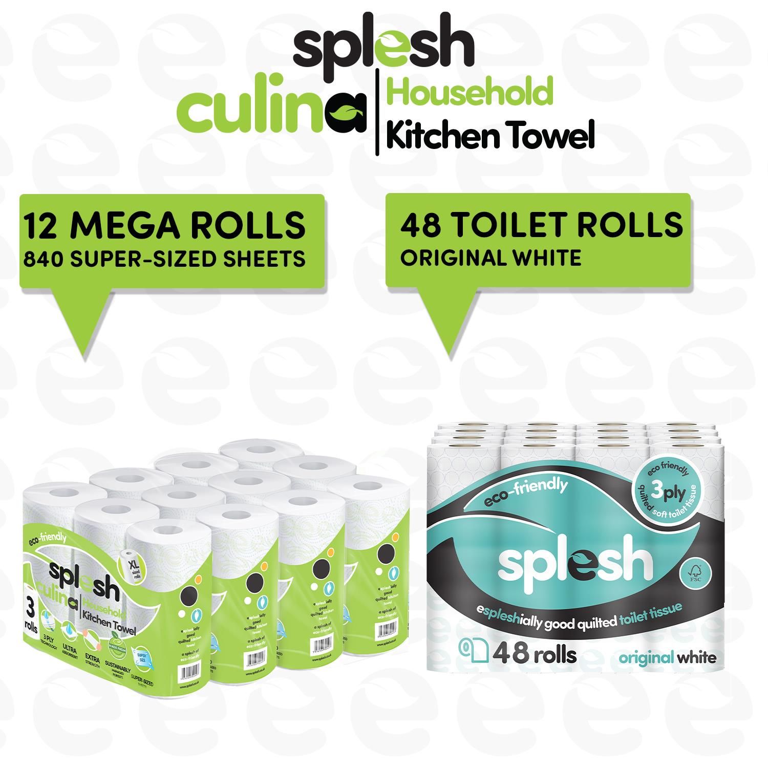 Splesh 48 Rolls Quilted Toilet Paper + 12 Culina Kitchen Towels - Image 2