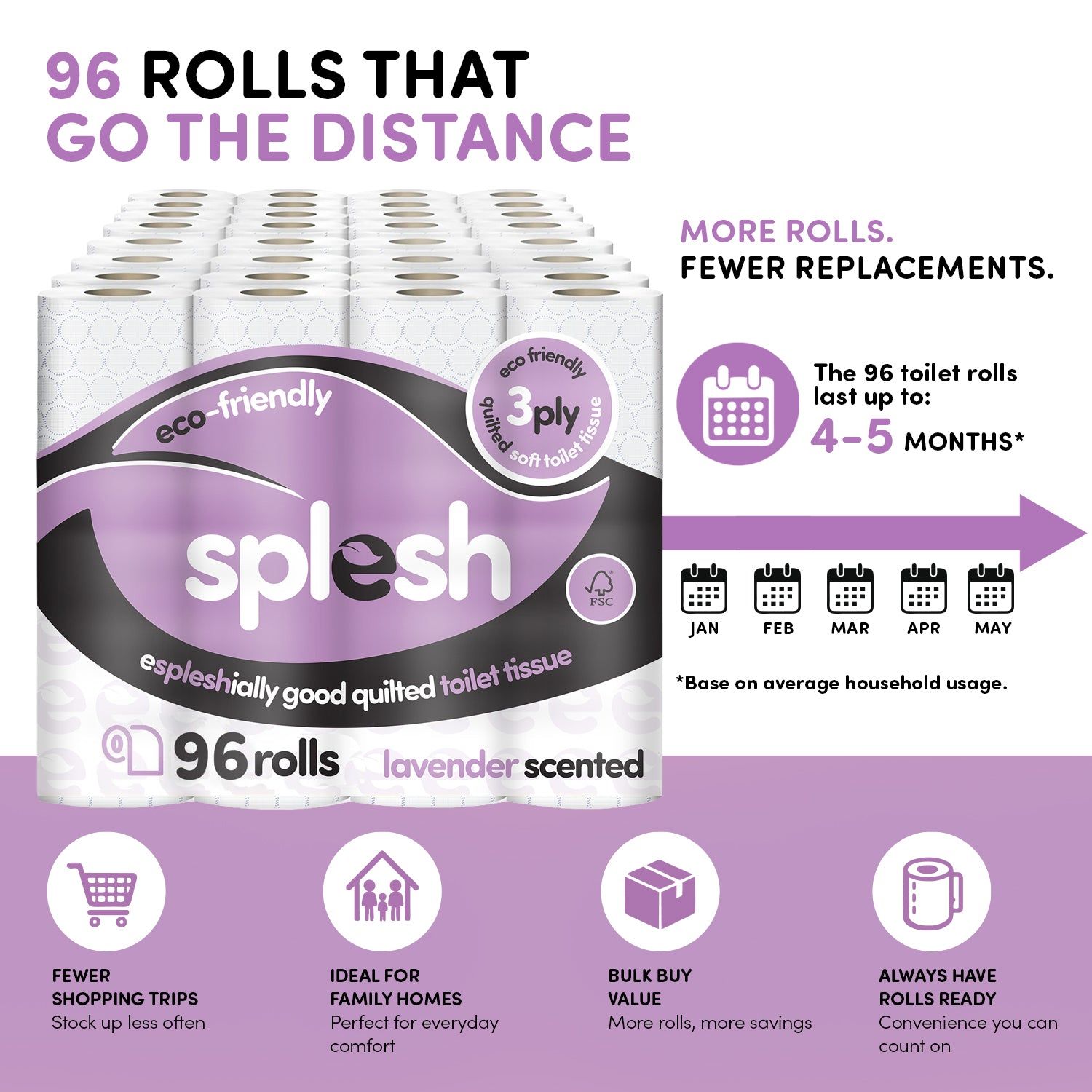 96 Lavender Quilted Toilet Rolls | Eco 3-Ply Tissue - Image 4