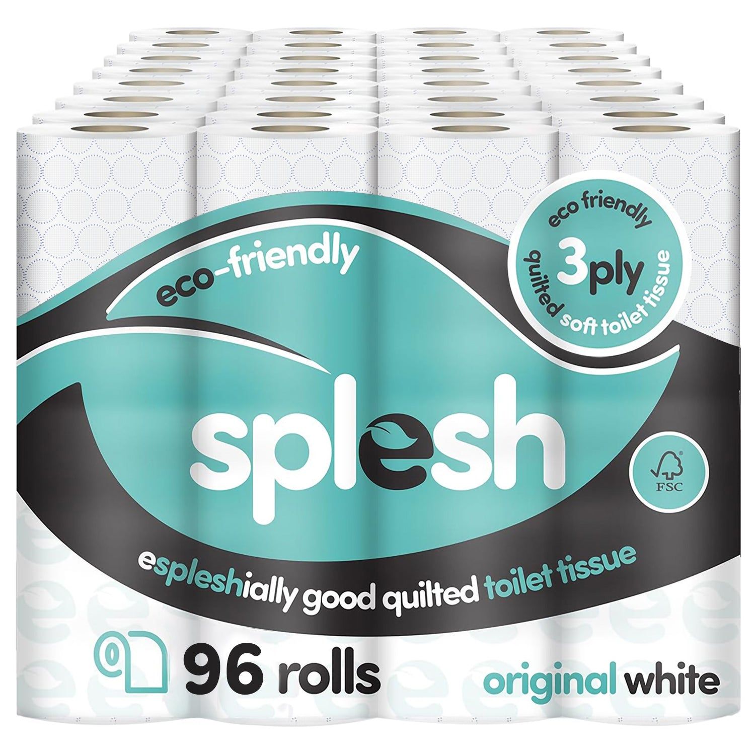 Splesh Toilet Roll, Soft & Quilted Eco-Friendly, White, 96 Rolls - Image 2