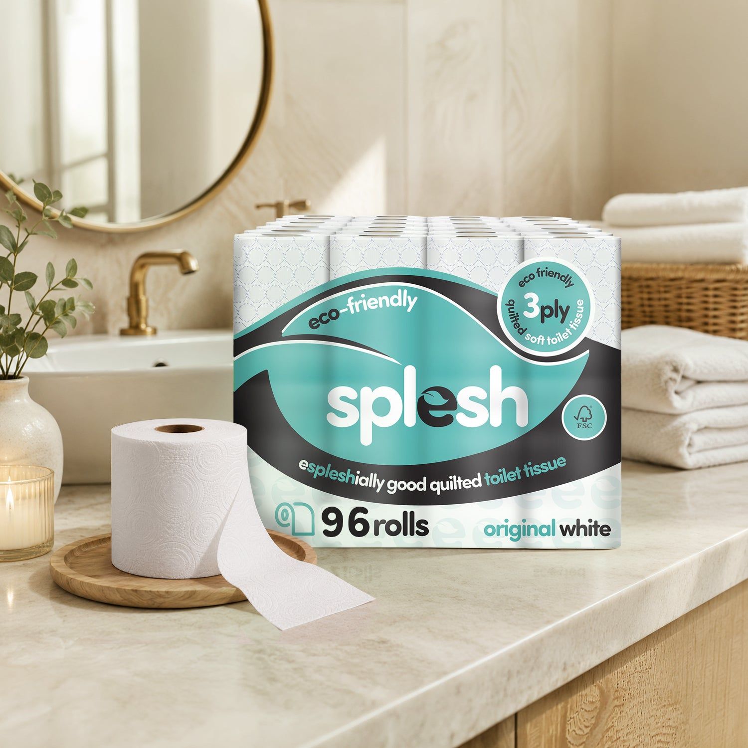 Splesh Toilet Roll, Soft & Quilted Eco-Friendly, White, 96 Rolls - Image 4