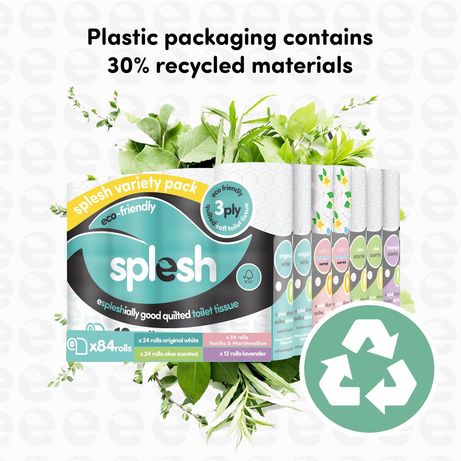 84 Toilet Rolls Splesh Variety Pack (x24 White, Aloe, Vanilla) - Image 4